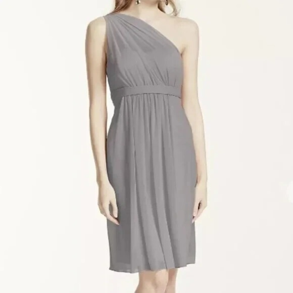 New DAVID'S BRIDAL Size 2 Mercury F15607 Short Illusion‎ Mesh One Shoulder Dress